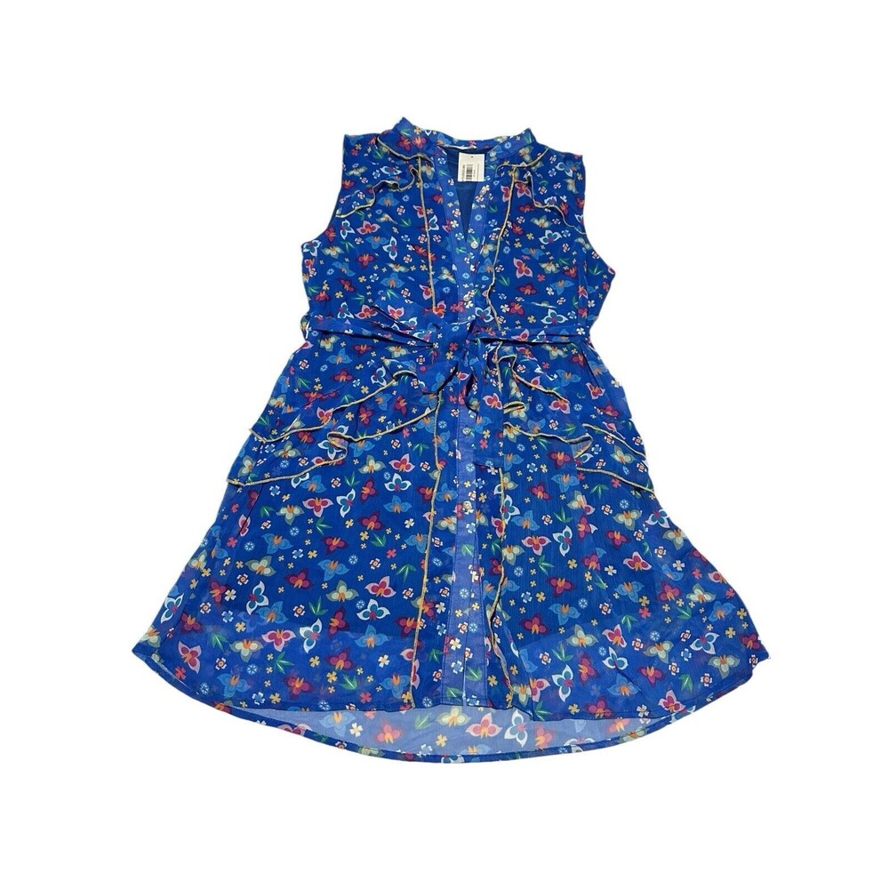 Blue Floral Tie-Waist Sleeveless Dress